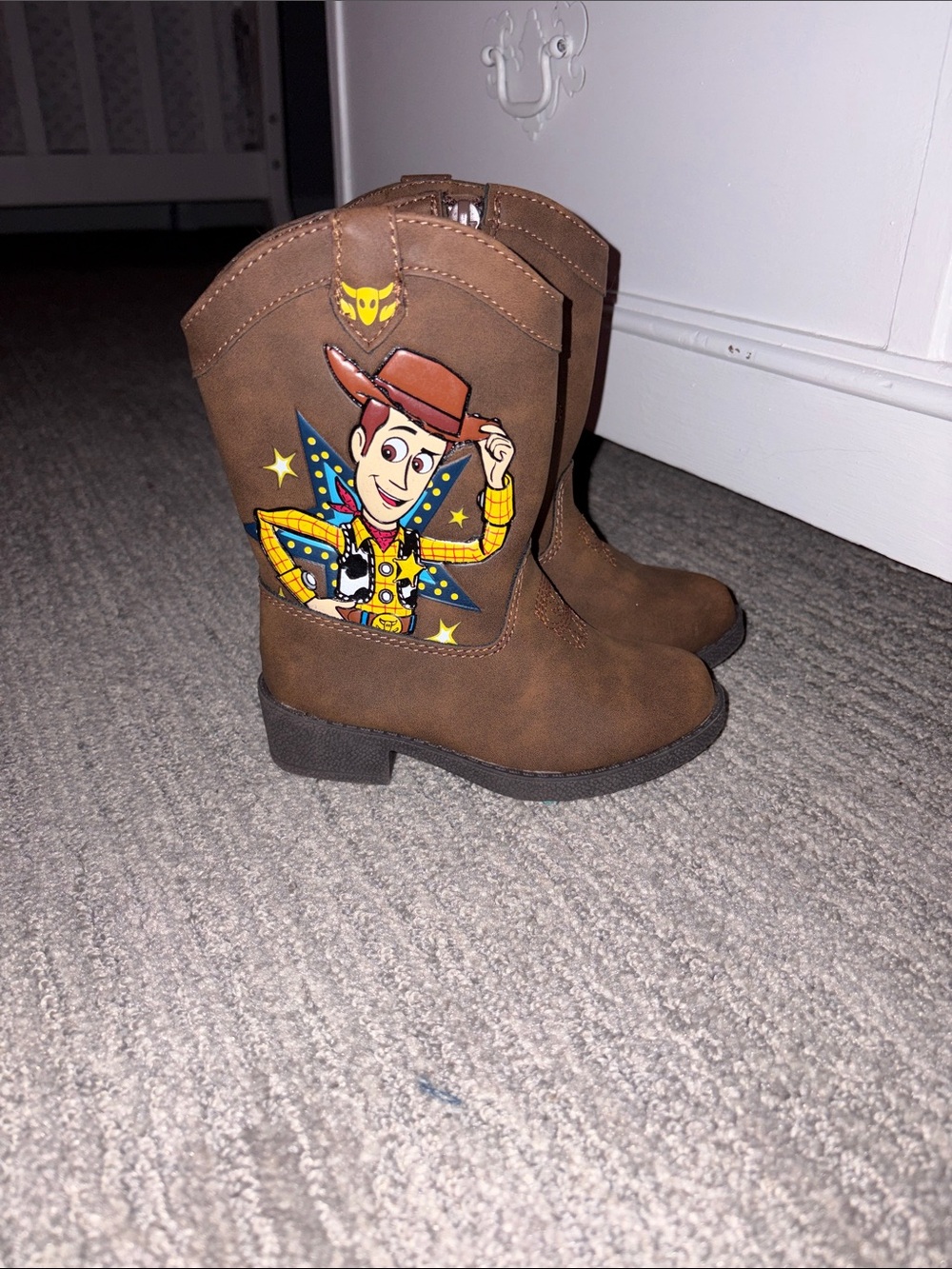 NEW Disney Brown Woody Cowboy Kids Boots with Yellow and Blue Accents